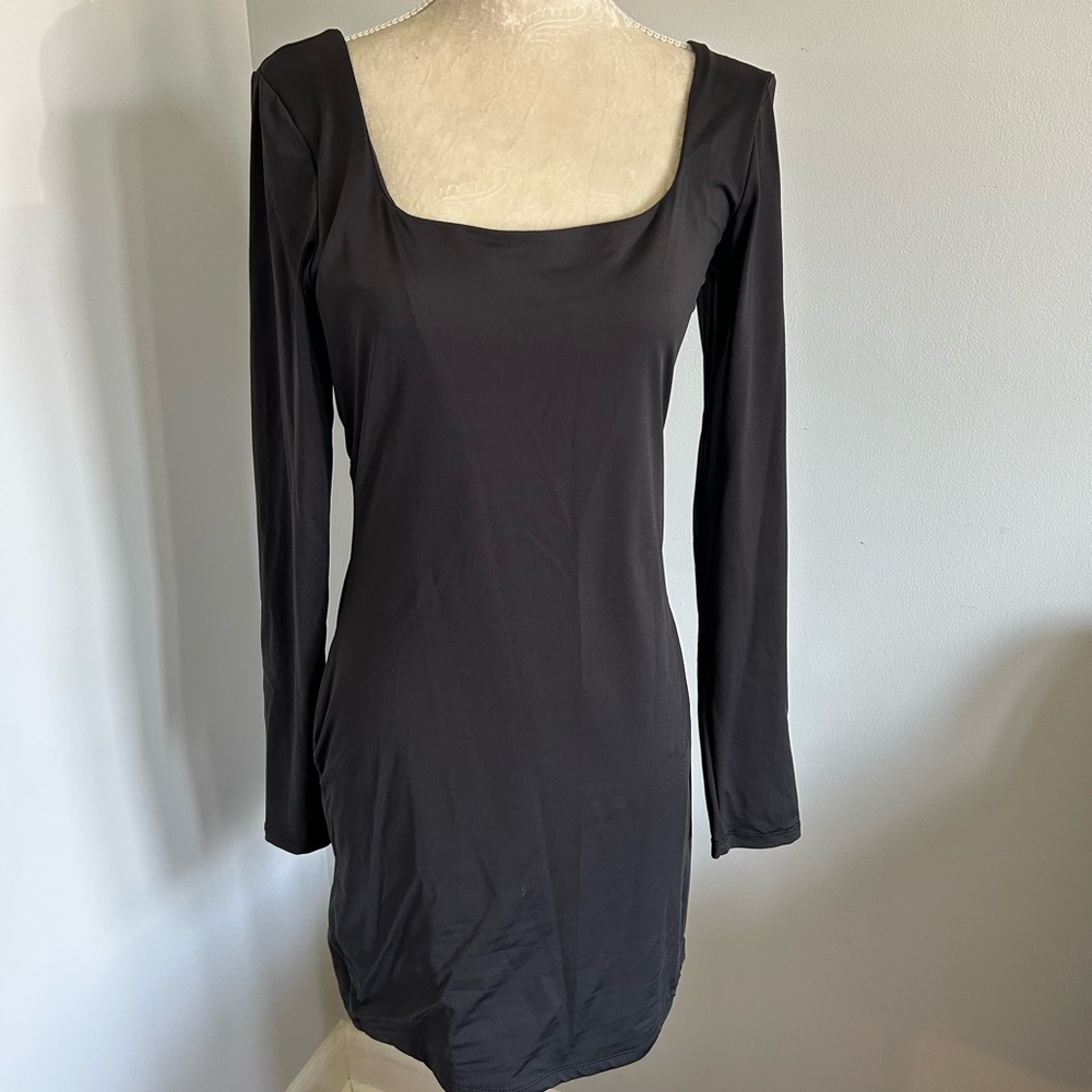 Ardene Black Sheath Dress Square Neck Long Sleeve